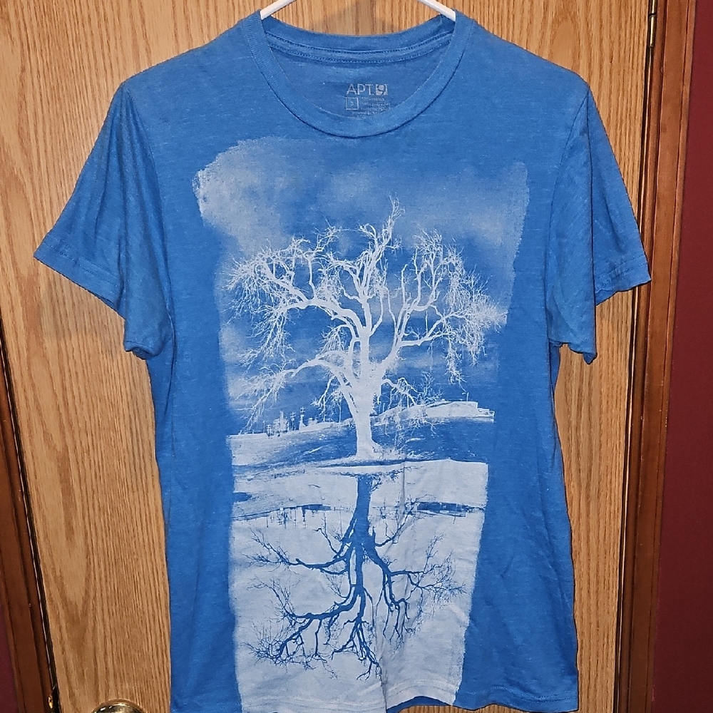 Blue Graphic Tee with Tree Design